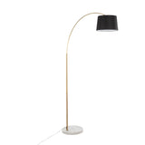 March Contemporary Floor Lamp in White Marble and Antique Brass with Black Linen Shade Metal by LumiSource