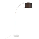 March Contemporary Floor Lamp in White Marble and Nickel with Black Linen Shade by LumiSource