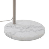 March Contemporary Floor Lamp in White Marble and Nickel with Grey Linen Shade by LumiSource