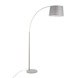 March Contemporary Floor Lamp in White Marble and Nickel with Grey Linen Shade by LumiSource