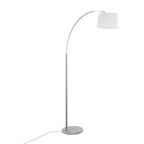 March Contemporary Floor Lamp in White Marble and Nickel with White Linen Shade by LumiSource