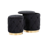 Marche Contemporary/Glam Nesting Ottoman Set in Gold Metal and Black Velvet by LumiSource