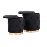 Marche Contemporary/Glam Nesting Ottoman Set in Gold Metal and Black Velvet by LumiSource
