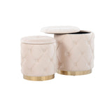 Marche Contemporary/Glam Nesting Ottoman Set in Gold Metal and Cream Velvet by LumiSource