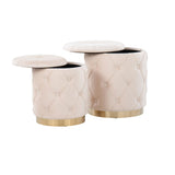 Marche Contemporary/Glam Nesting Ottoman Set in Gold Metal and Cream Velvet by LumiSource