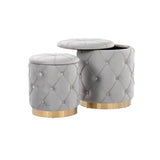Marche Contemporary/Glam Nesting Ottoman Set in Gold Metal and Silver Velvet by LumiSource