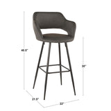 Margarite Contemporary Barstool in Black Metal and Grey Faux Leather by LumiSource - Set of 2