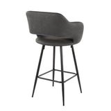 Margarite Contemporary Counter Stool in Black Metal and Grey Faux Leather by LumiSource - Set of 2