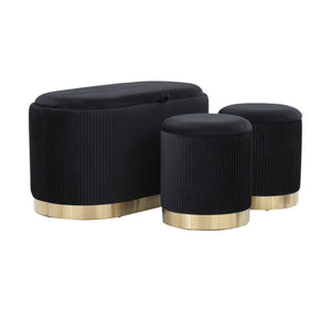 Marla DLX Contemporary/Glam Nesting Pleated Storage Ottoman Set in Gold Steel and Black Velvet by LumiSource