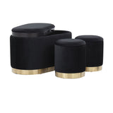 Marla DLX Contemporary/Glam Nesting Pleated Storage Ottoman Set in Gold Steel and Black Velvet by LumiSource