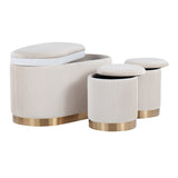 Marla DLX Contemporary/Glam Nesting Pleated Storage Ottoman Set in Gold Steel and Cream Velvet by LumiSource