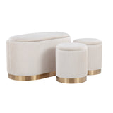 Marla DLX Contemporary/Glam Nesting Pleated Storage Ottoman Set in Gold Steel and Cream Velvet by LumiSource