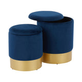 Marla Contemporary/Glam Nesting Ottoman Set in Gold Metal and Blue Velvet by LumiSource