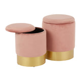 Marla Contemporary/Glam Nesting Ottoman Set in Gold Metal and Pink Velvet by LumiSource