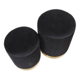 Marla Contemporary Nesting Pleated Ottoman Set in Gold Metal and Black Velvet by LumiSource