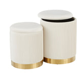 Marla Contemporary Nesting Pleated Ottoman Set in Gold Metal and Cream Velvet by LumiSource
