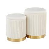 Marla Contemporary Nesting Pleated Ottoman Set in Gold Metal and Cream Velvet by LumiSource