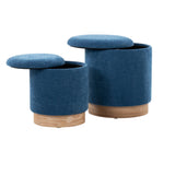 Marla Contemporary Nesting Ottoman Set in Natural Wood and Blue Fabric by LumiSource
