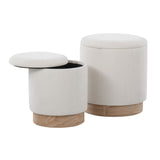 Marla Contemporary Nesting Ottoman Set in Natural Wood and Cream Fabric by LumiSource