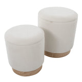 Marla Contemporary Nesting Ottoman Set in Natural Wood and Cream Fabric by LumiSource