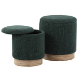 Marla Contemporary Nesting Ottoman Set in Natural Wood and Green Fabric by LumiSource