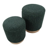 Marla Contemporary Nesting Ottoman Set in Natural Wood and Green Fabric by LumiSource