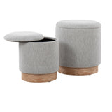 Marla Contemporary Nesting Ottoman Set in Natural Wood and Light Grey Fabric by LumiSource