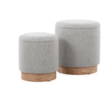 Marla Contemporary Nesting Ottoman Set in Natural Wood and Light Grey Fabric by LumiSource