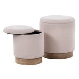 Marla Contemporary Nesting Ottoman Set in Natural Wood and Pink Fabric by LumiSource