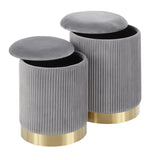 Marla Contemporary Nesting Pleated Ottoman Set in Gold Metal and Grey Velvet by LumiSource