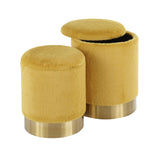 Marla Contemporary Nesting Ottoman Set in Gold Metal and Yellow Plush Fabric by LumiSource