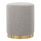 Marla Contemporary/Glam Ottoman in Gold Metal and Light Grey Textured Fabric by LumiSource