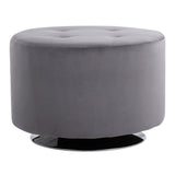 Mason Round Swivel 26" Contemporary Ottoman in Chrome Metal and Silver Velvet by LumiSource