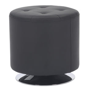 Mason Round Swivel 17" Contemporary Ottoman in Chrome Metal and Black Faux Leather by LumiSource