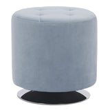 Mason Round Swivel 17" Contemporary Ottoman in Chrome Metal and Light Blue Velvet by LumiSource