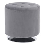 Mason Round Swivel 17" Contemporary Ottoman in Chrome Metal and Silver Velvet by LumiSource