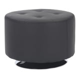 Mason Round Swivel 26" Contemporary Ottoman in Chrome Metal and Black Faux Leather by LumiSource