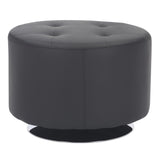 Mason Round Swivel 26" Contemporary Ottoman in Chrome Metal and Black Faux Leather by LumiSource