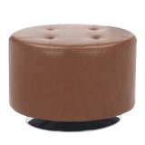 Mason Round Swivel 26" Contemporary Ottoman in Chrome Metal and Camel Faux Leather by LumiSource
