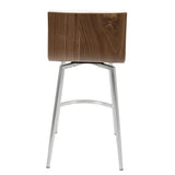 Mason Contemporary Swivel Counter Stool in Stainless Steel, Walnut Wood, and White Faux Leather by LumiSource - Set of 2