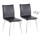 Mason Contemporary Upholstered Chair in Brushed Stainless Steel and Black Faux Leather by LumiSource - Set of 2