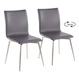 Mason Contemporary Upholstered Chair in Brushed Stainless Steel and Grey Faux Leather by LumiSource - Set of 2