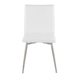 Mason Contemporary Upholstered Chair in Brushed Stainless Steel and White Faux Leather by LumiSource - Set of 2