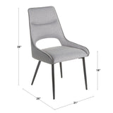 Mickey Contemporary Chair with Black Metal in Grey Fabric and Grey Faux Leather by LumiSource - Set of 2