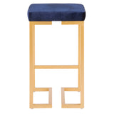 Midas 26" Contemporary-Glam Counter Stool in Gold with Blue Velvet Cushion by LumiSource - Set of 2