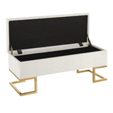 Midas Contemporary/Glam Storage Bench in Gold Steel and White Velvet by LumiSource