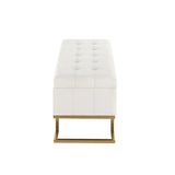 Midas Contemporary/Glam Storage Bench in Gold Steel and White Velvet by LumiSource