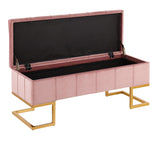 Midas Contemporary/Glam Storage Bench in Gold Steel and Pink Velvet by LumiSource