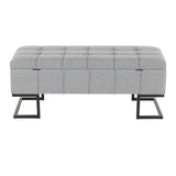 Midas Contemporary Storage Bench in Black Metal and Grey Fabric by LumiSource