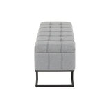 Midas Contemporary Storage Bench in Black Metal and Grey Fabric by LumiSource